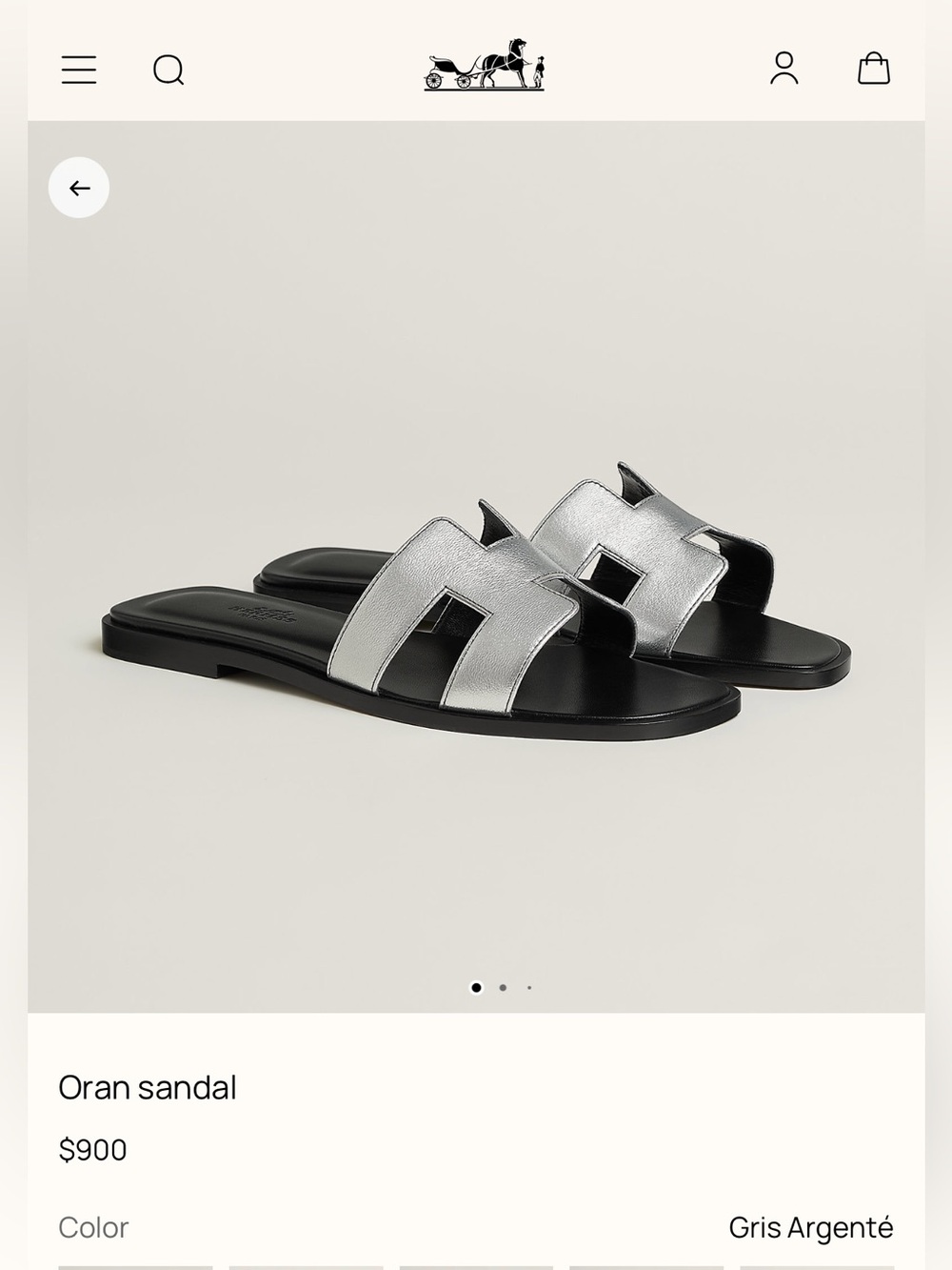 Pre-Owned Authentic Hermes Oran Sandal Silver Metallic Size 36